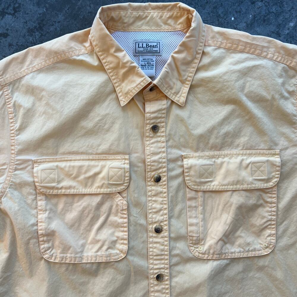 L.L. Bean Men’s Vented Fishing Shirt Short Sleeve Yellow Large Gorpcore VTG - Picture 2 of 6